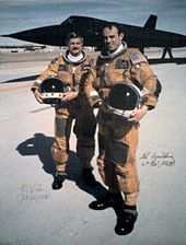 The "Last Flight" of a SR-71. In background SR-71 S/N 61-7972. Foreground Pilot Lt.Col. Raymond E. "Ed" Yielding and RSO Lt.Col. Joseph T. "JT" Vida, 6 March 1990.
